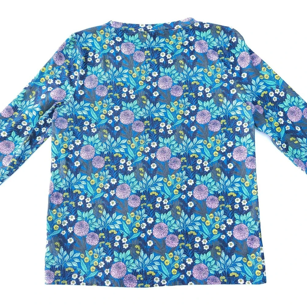 J‎ Crew T-Shirt Women M Blue Abigail Borg Prairie Moonlight Floral Cotton Top